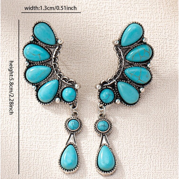 Turquoise Stone Decor Western Statement Earrings- NWT - Picture 3 of 6